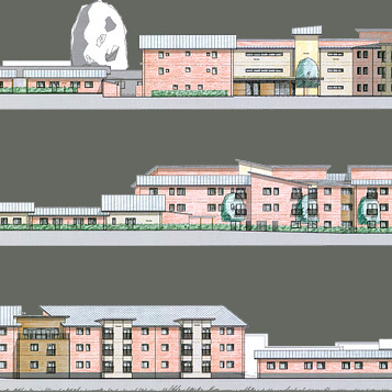 Tewkesbury housing complex of flats and bungalows